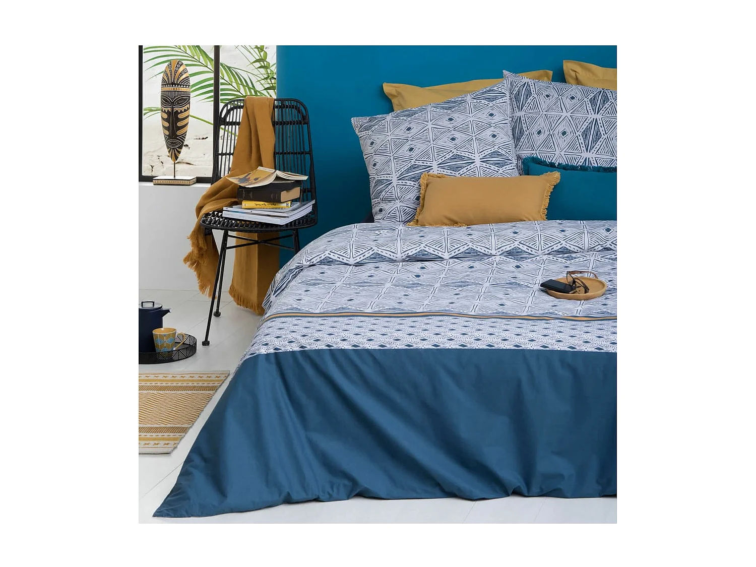 Parure 2 Personnes 240 x 220 cm Housse de couette avec 2 taies en Percale de Coton Imprimé Tihora