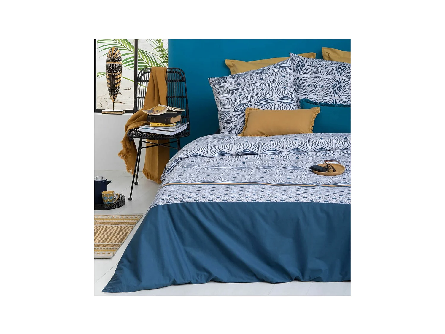 Parure 2 Personnes 240 x 220 cm Housse de couette avec 2 taies en Percale de Coton Imprimé Tihora