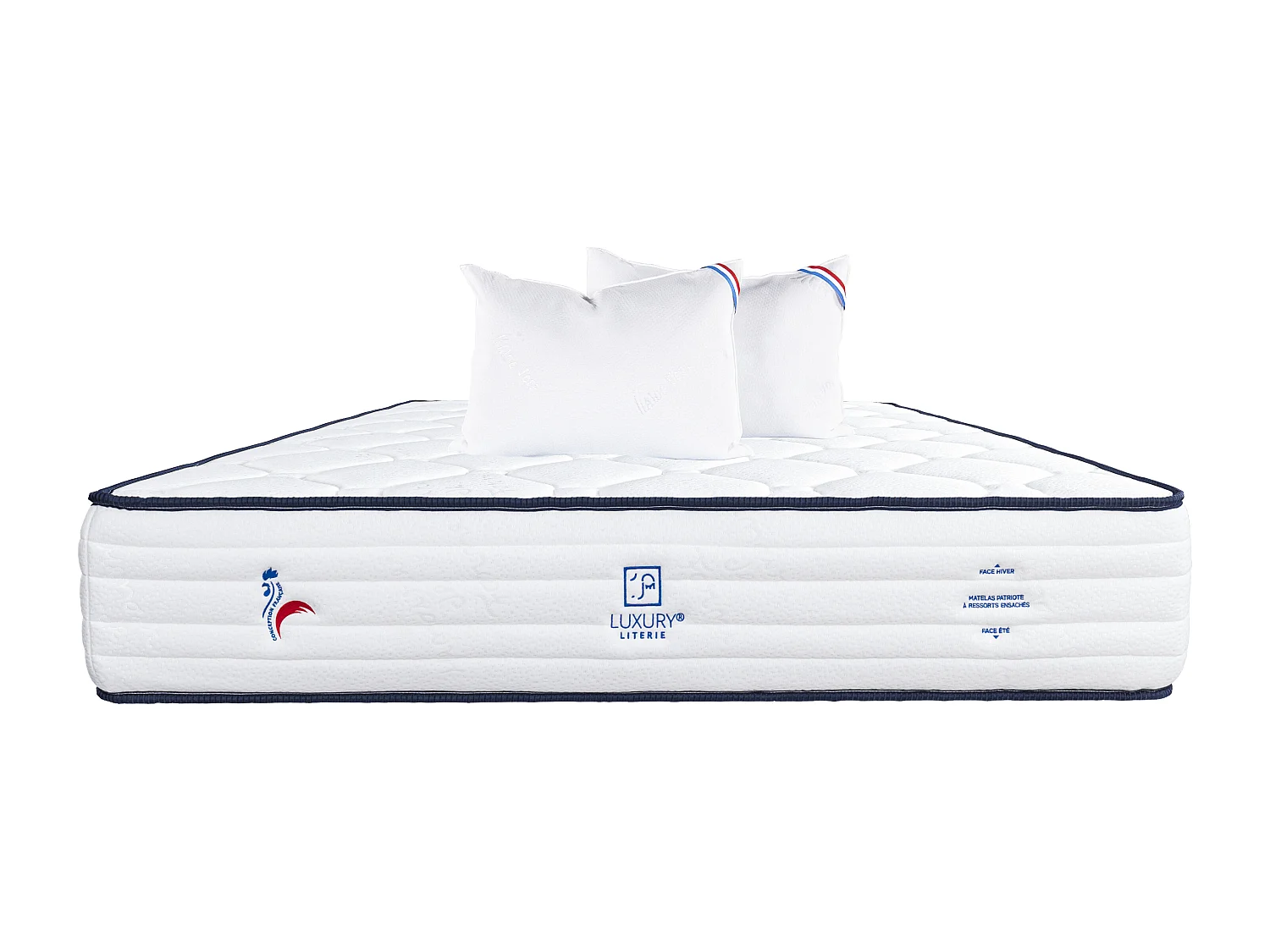 Matelas 160x200 cm, Patriote, 27cm, Ressorts Ensachés, Soutien ferme + 2 Oreillers