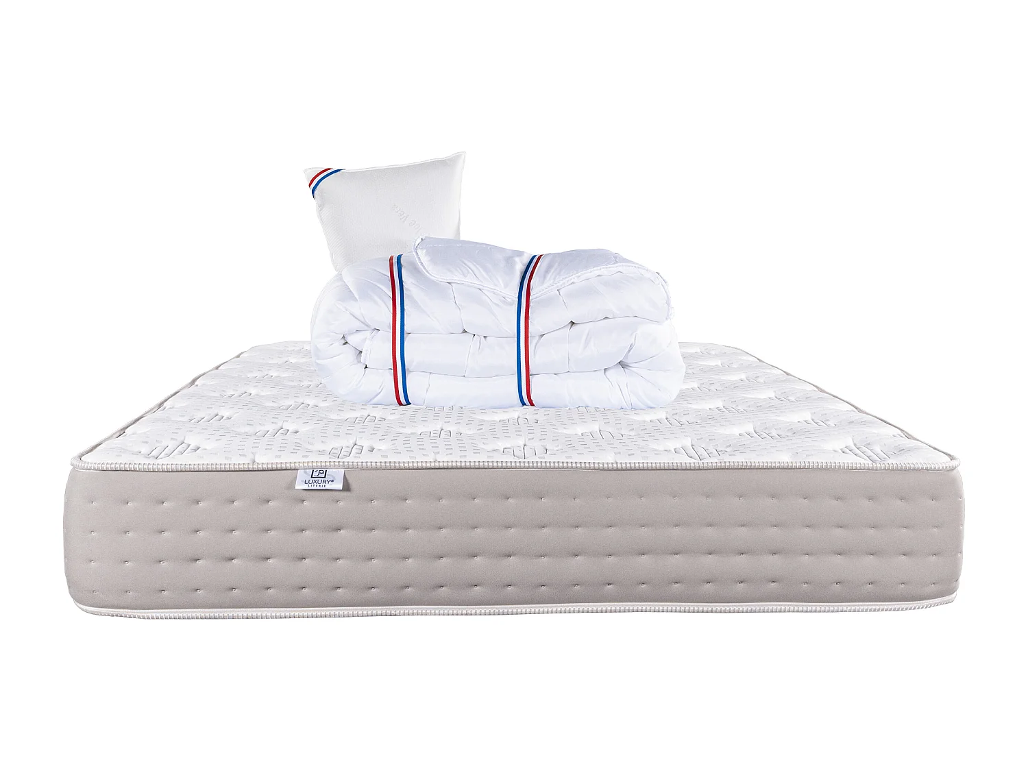 Colchão Dreamlux 90x190 cm com molas ensacadas, firme com espuma de alta densidade, face de verão/inverno + Travesseiro + Edredom