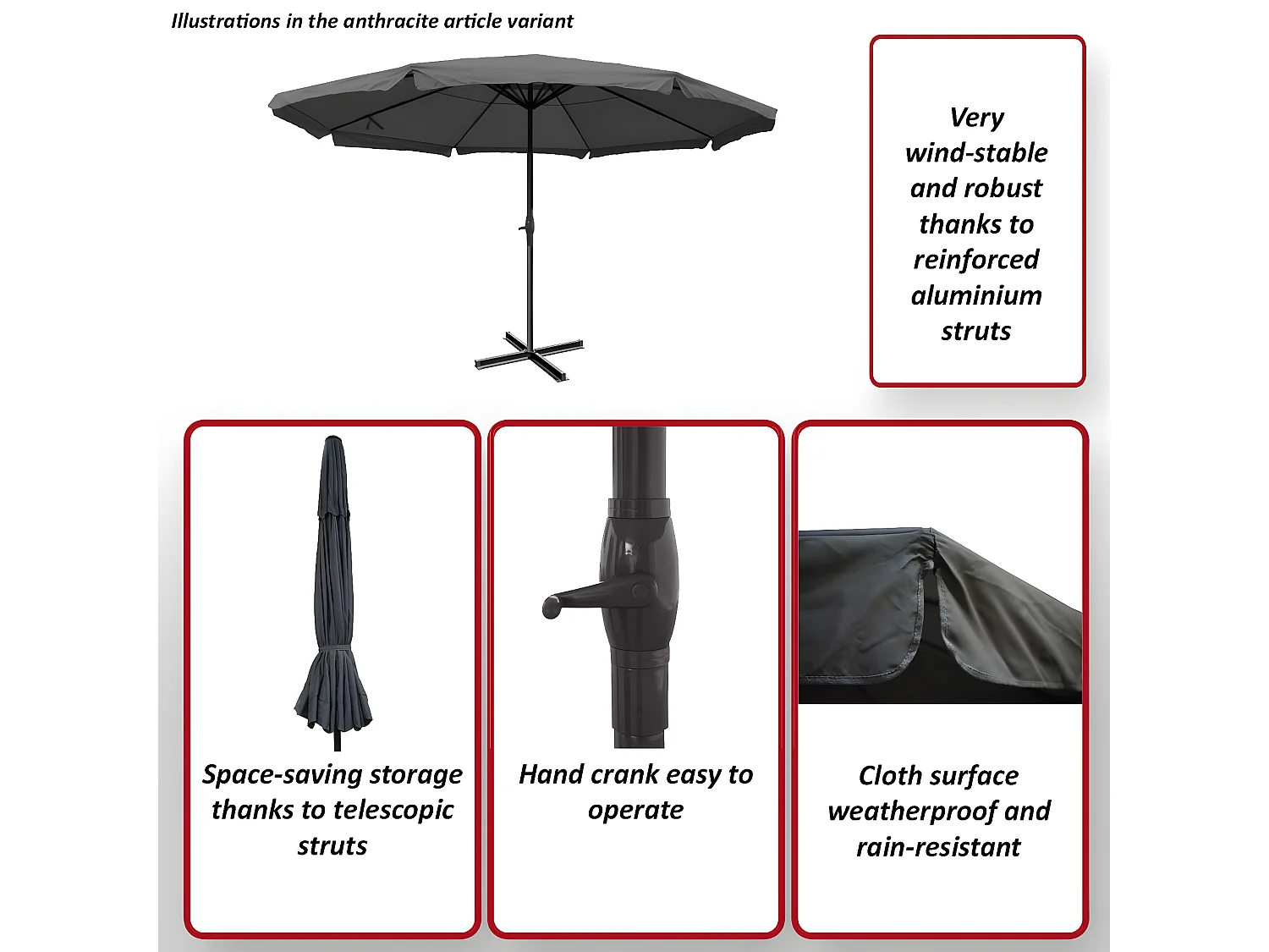 Parasol Carpi Pro,  antraciet zonder voet