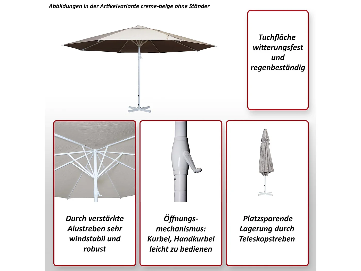 Parasol Carpi II,  crème-beige met voet