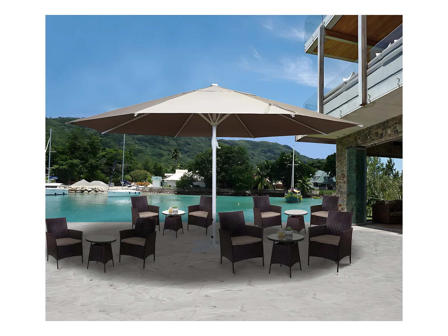 Parasol Carpi II, Ø 5m, crème-beige sans support