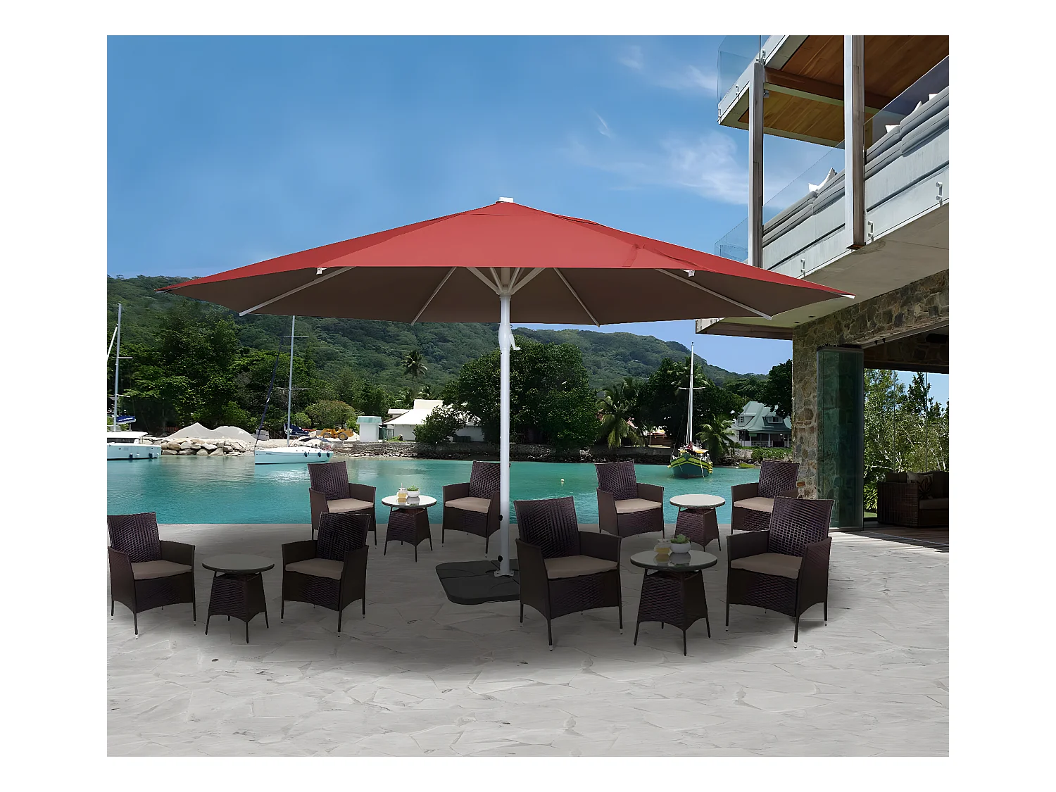 Parasol Carpi II, Ø 5m,  rouge avec support