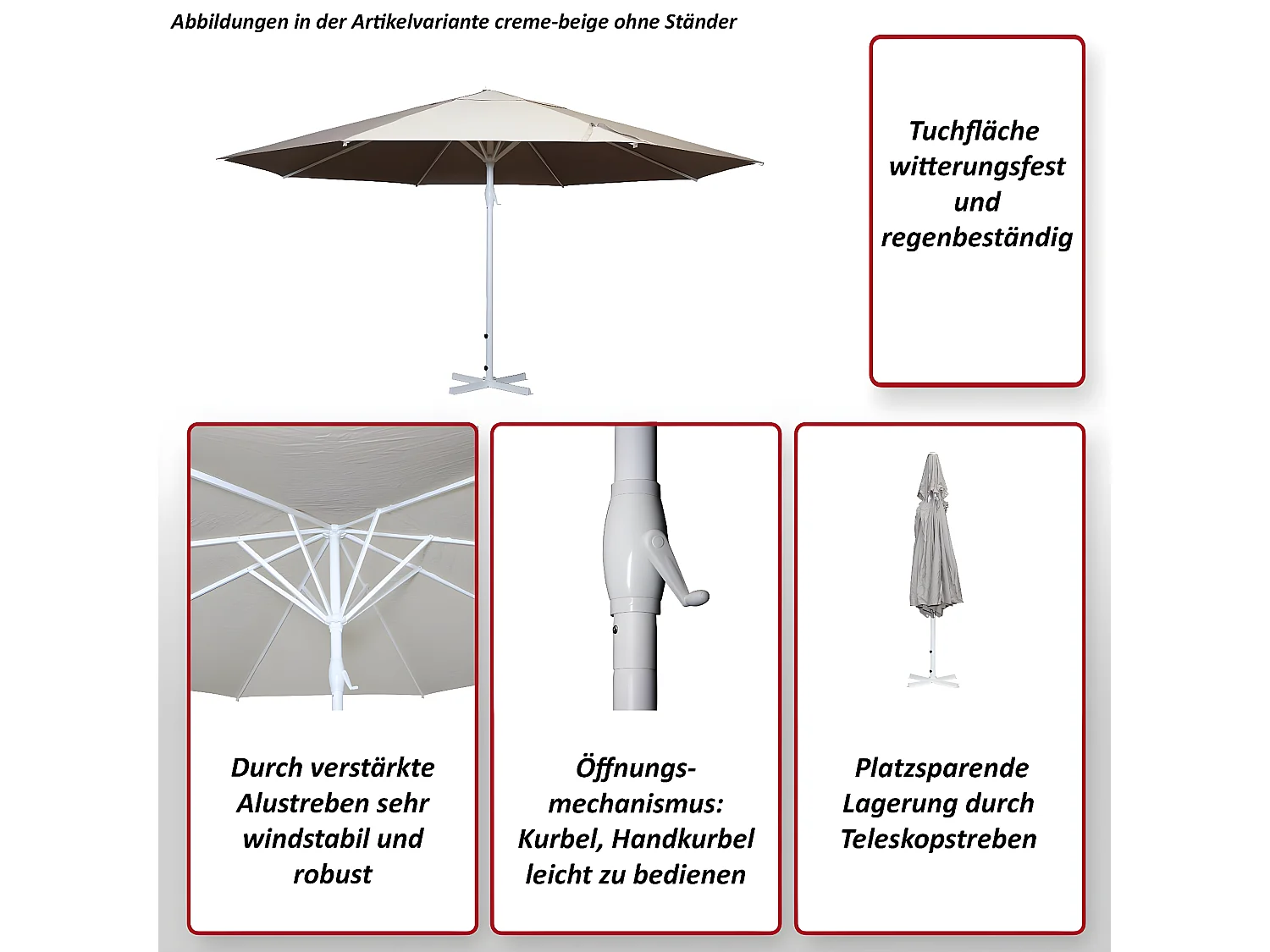 Parasol Carpi II, Ø 5m,  rouge avec support