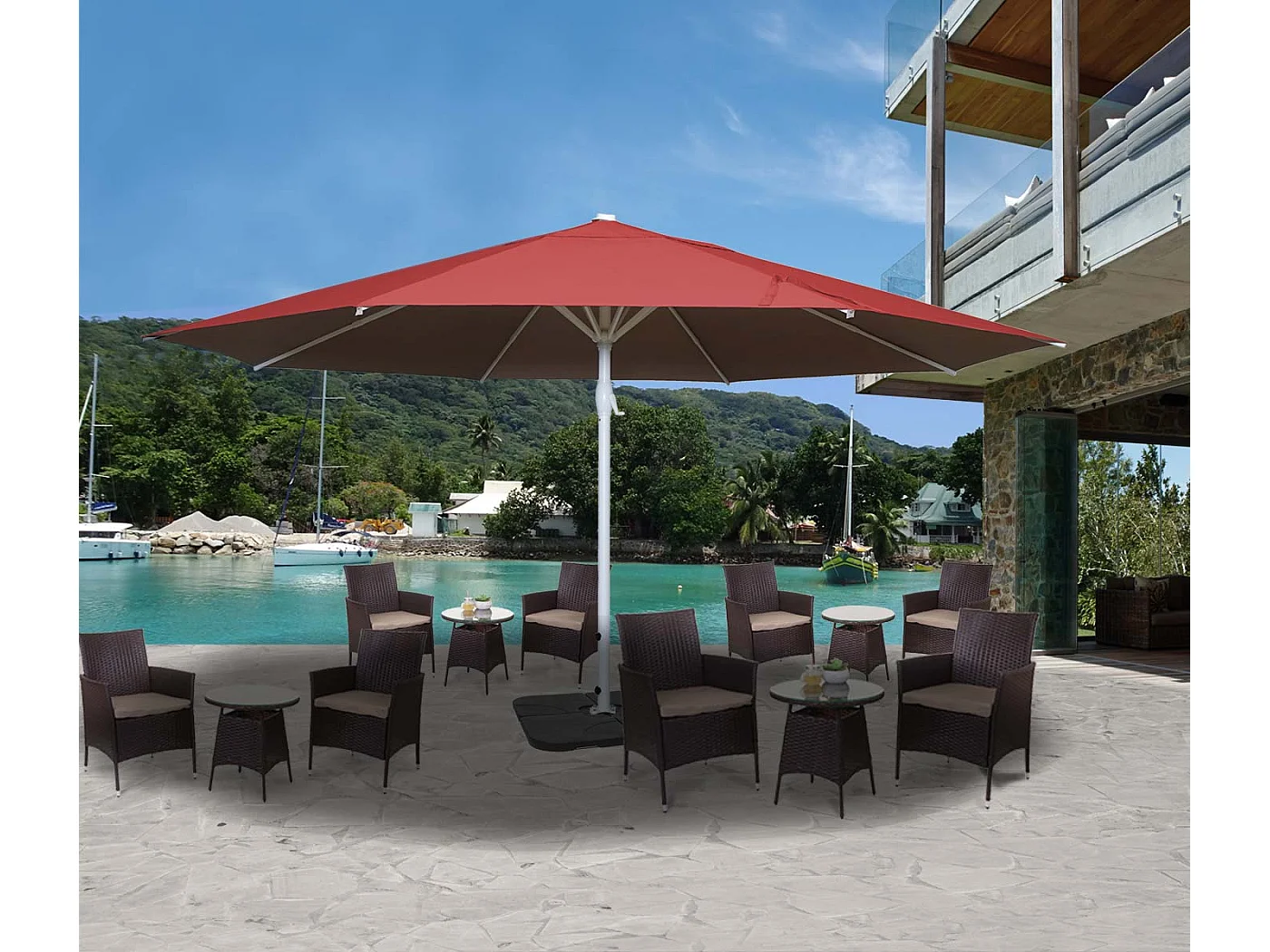 Parasol Carpi II, Ø 5m,  rouge avec support