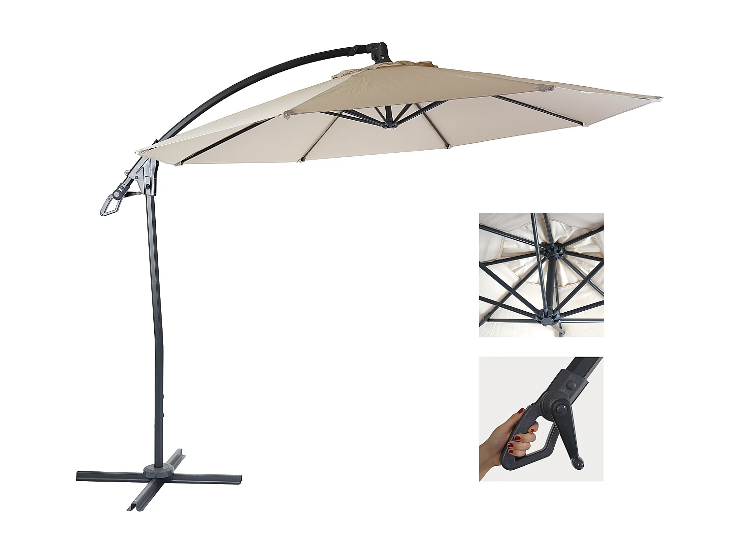 Zweefparasol MCW-D14 rond,  crème-wit zonder voet