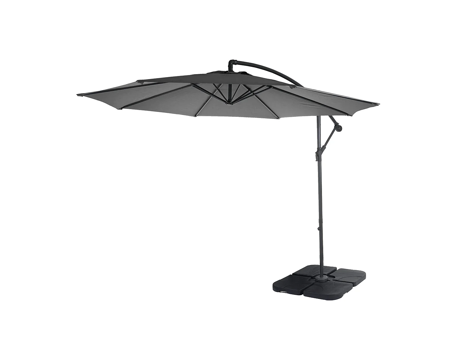 Parasol déporté Terni Ø 3m inclinable,  gris avec socle à poids
