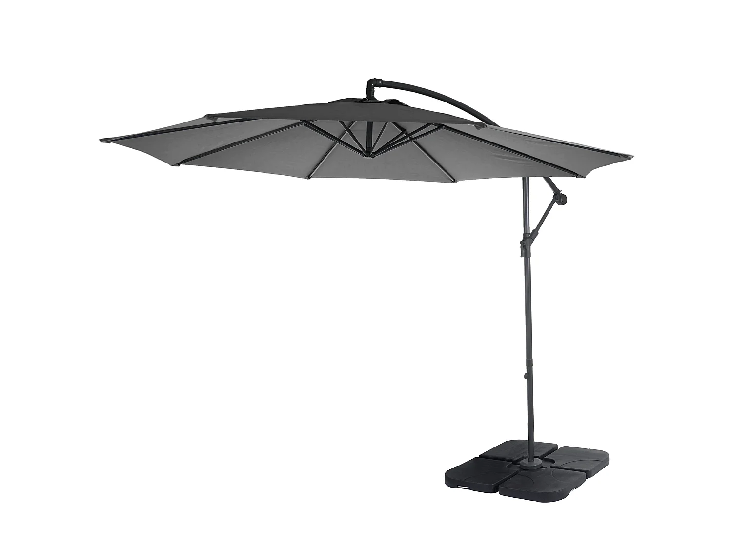 Parasol déporté Terni Ø 3m inclinable,  gris avec socle à poids