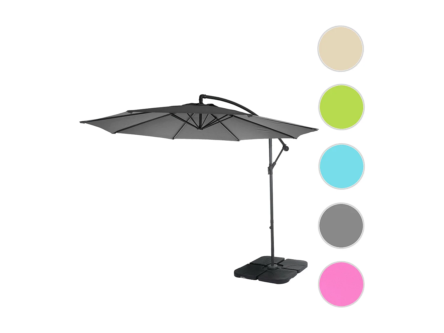 Parasol déporté Terni Ø 3m inclinable,  gris avec socle à poids