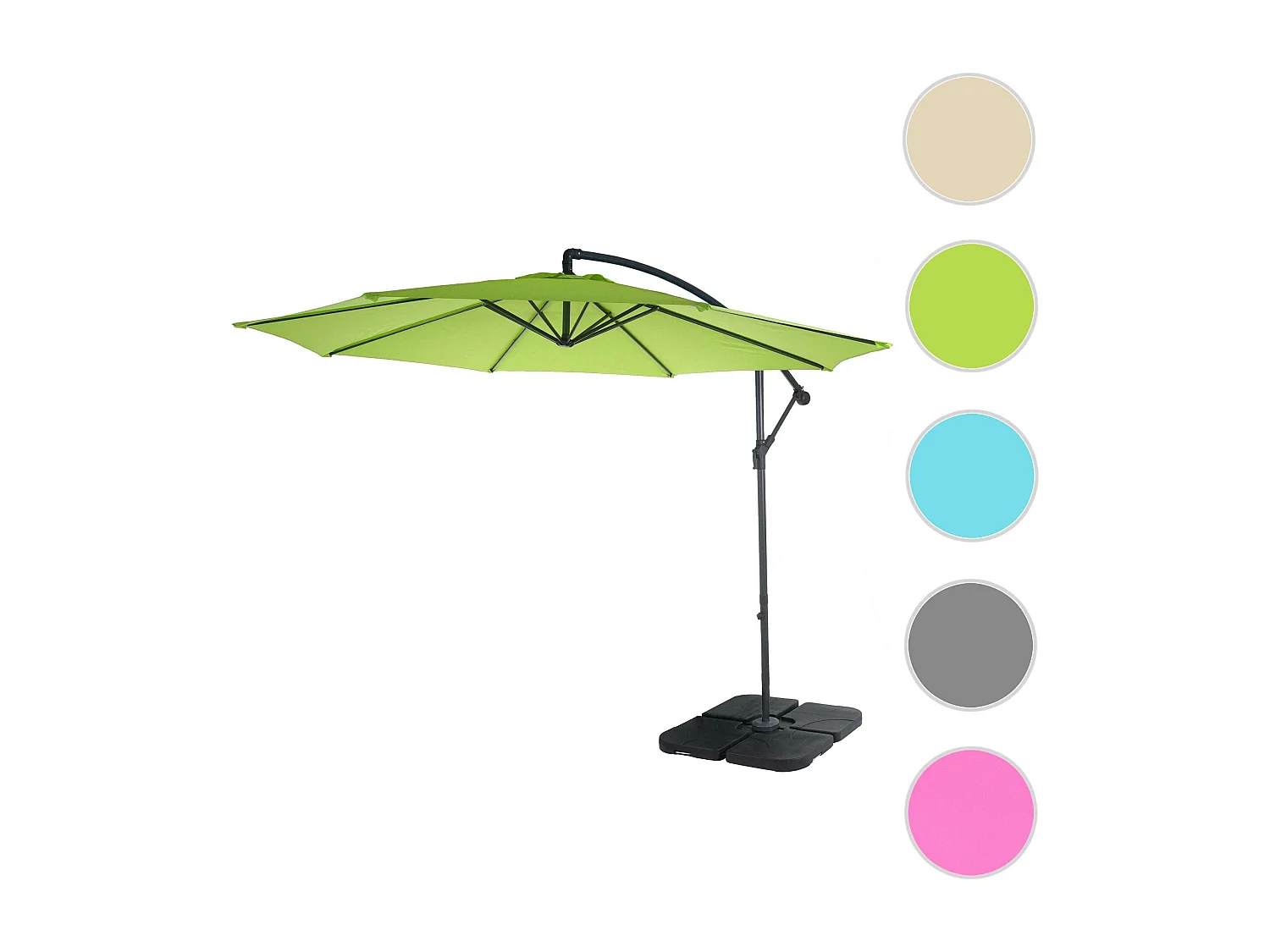 Guarda-sol de cantiléver basculante Terni,  verde-limão com suporte