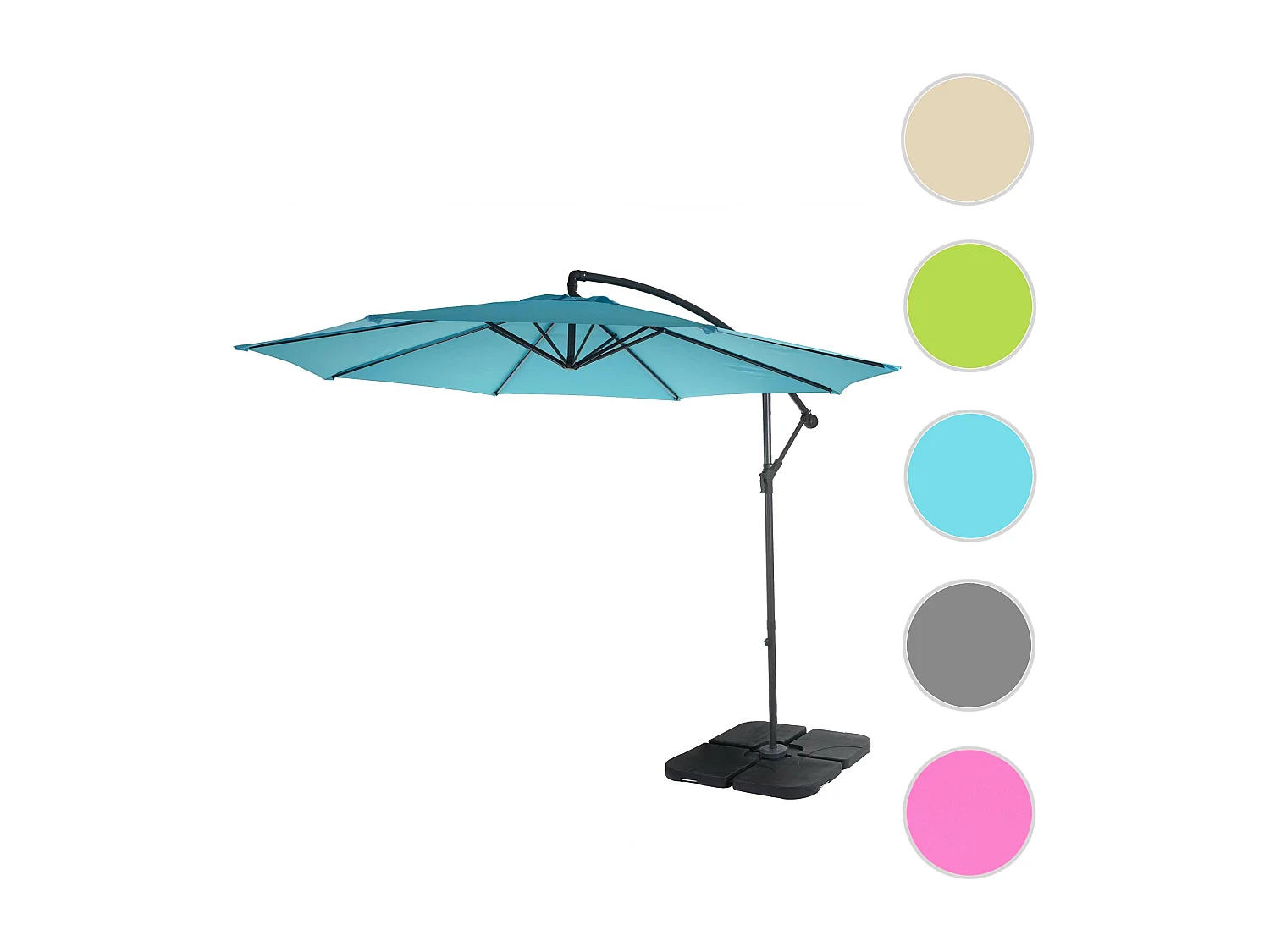 Zweefparasol met verlichting Terni,  turkooisblauw met standaard