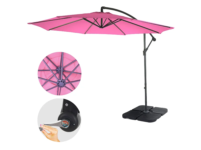 Kantelbare zweefparasol Terni,  roze met voet
