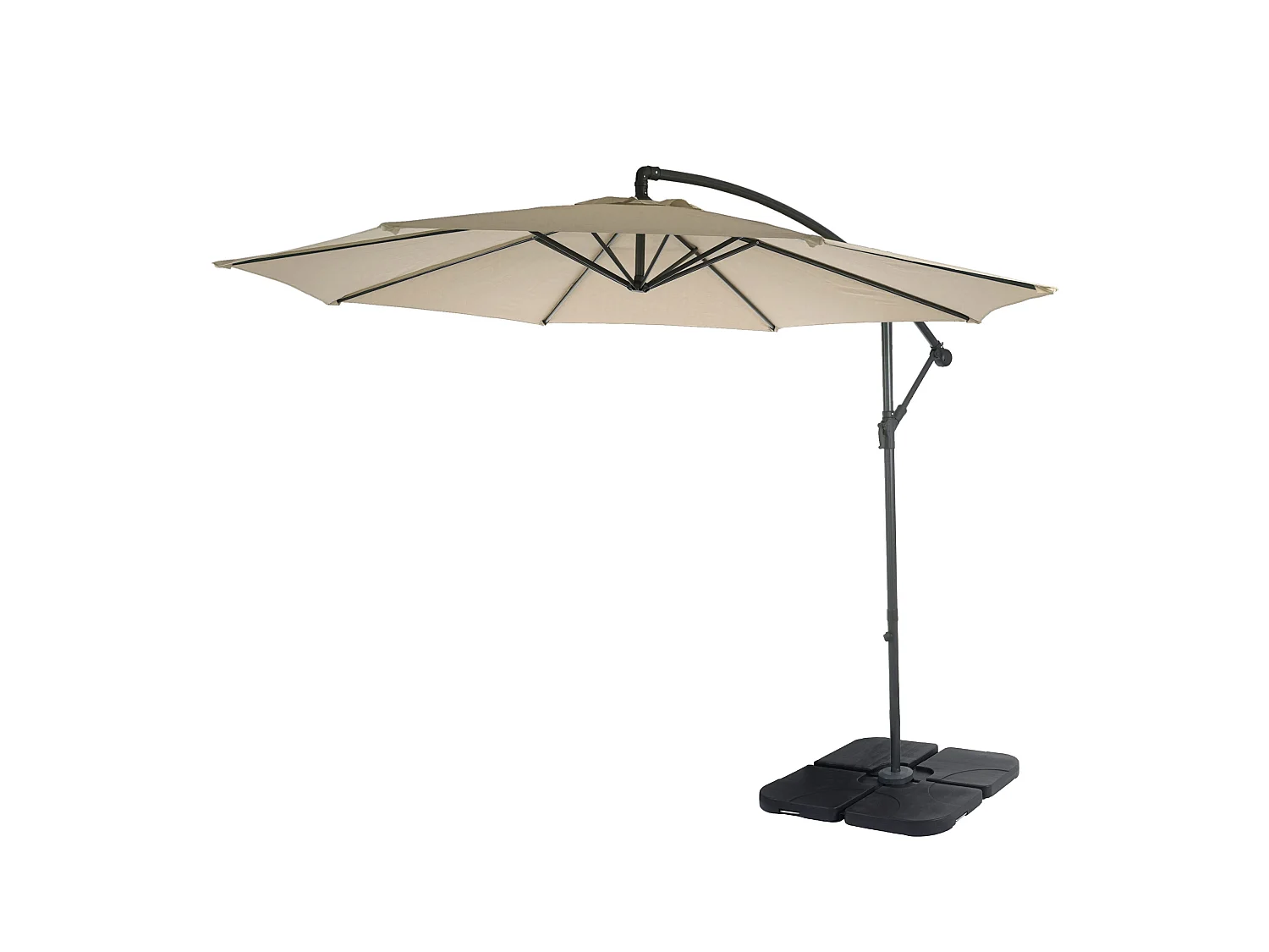 Parasol déporté Terni Ø 3m inclinable,  crème avec support