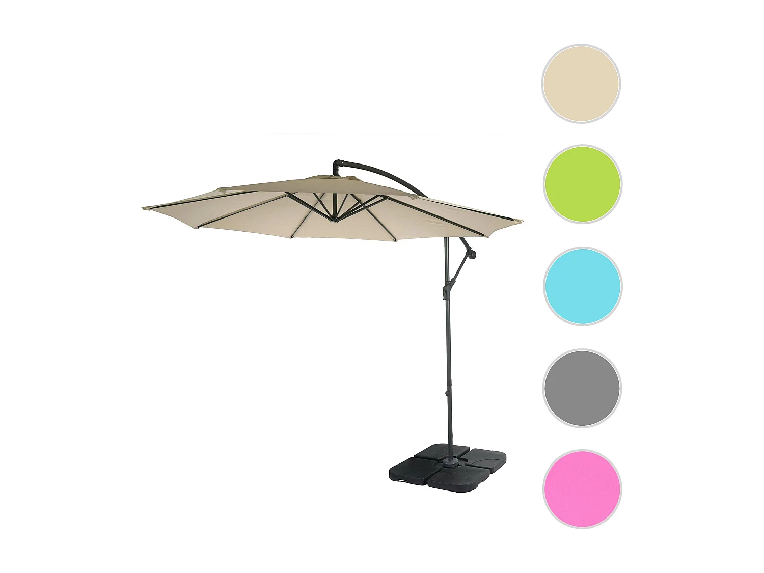 Parasol déporté Terni Ø 3m inclinable,  crème avec support