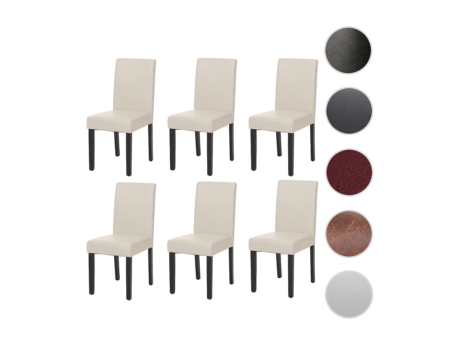 Chaise de salle à manger Littau (lot de 6),  cuir reconstitué blanc, pieds foncés