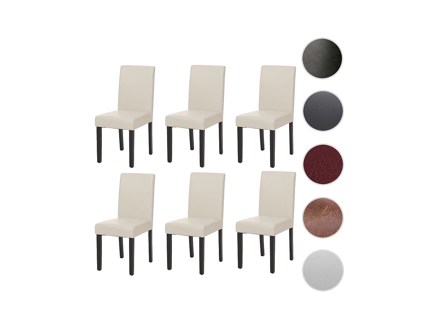 Silla de comedor Littau (juego de 6),  cuero, blanco, patas oscuras