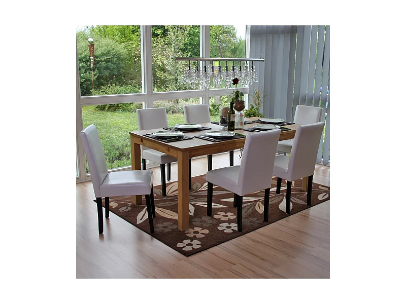 Silla de comedor Littau (juego de 6),  cuero, blanco, patas oscuras