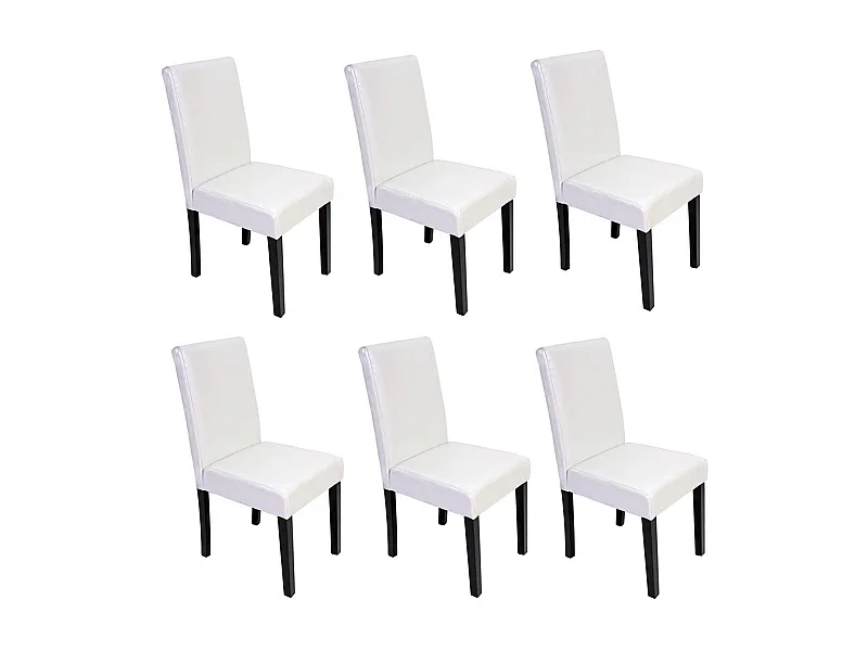 Chaise de salle à manger Littau (lot de 6),  cuir reconstitué blanc, pieds foncés