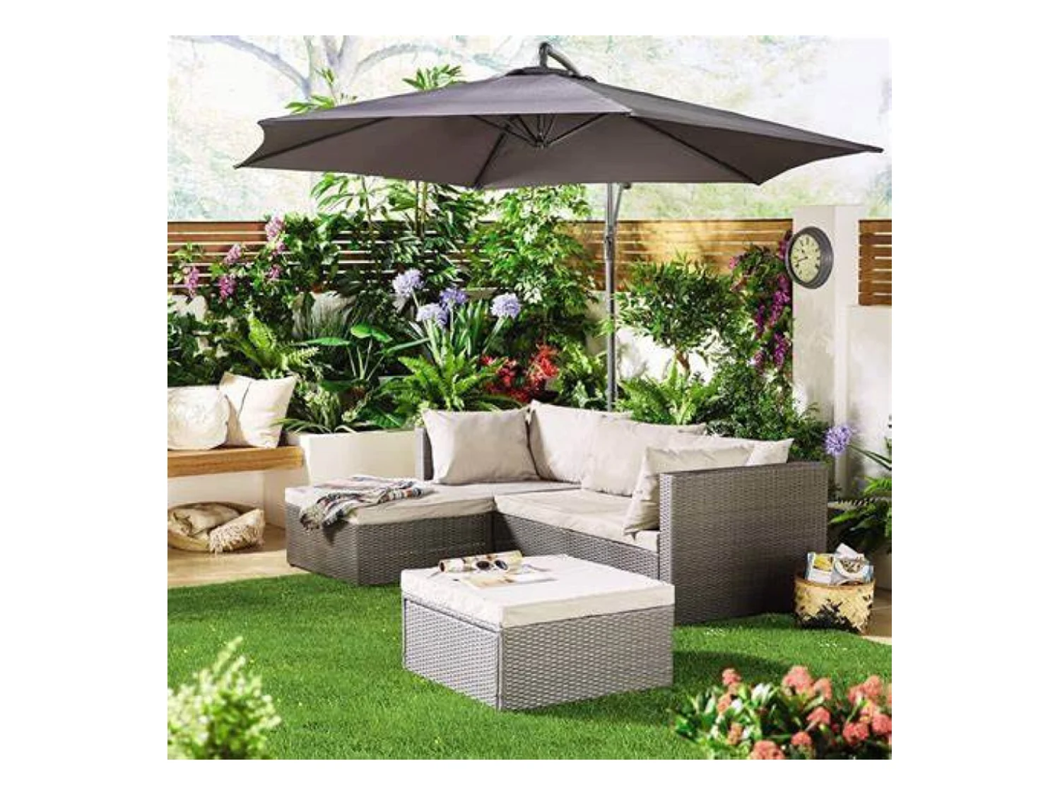 Salon de jardin en résine tressée 4 places gris-beige LECCI
