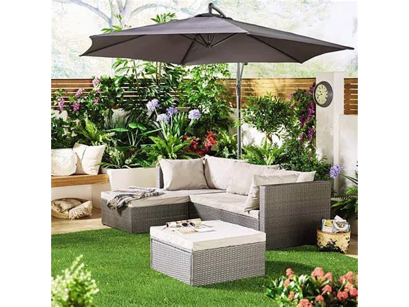 Loungeset van gevlochten kunsthars voor 4 personen grijs/beige LECCI - Comfort en elegantie voor uw buitenruimte