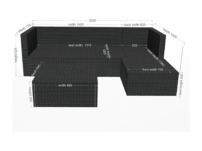 Conjunto de jardín 4 plazas de resina trenzada gris/gris oscuro LECCI