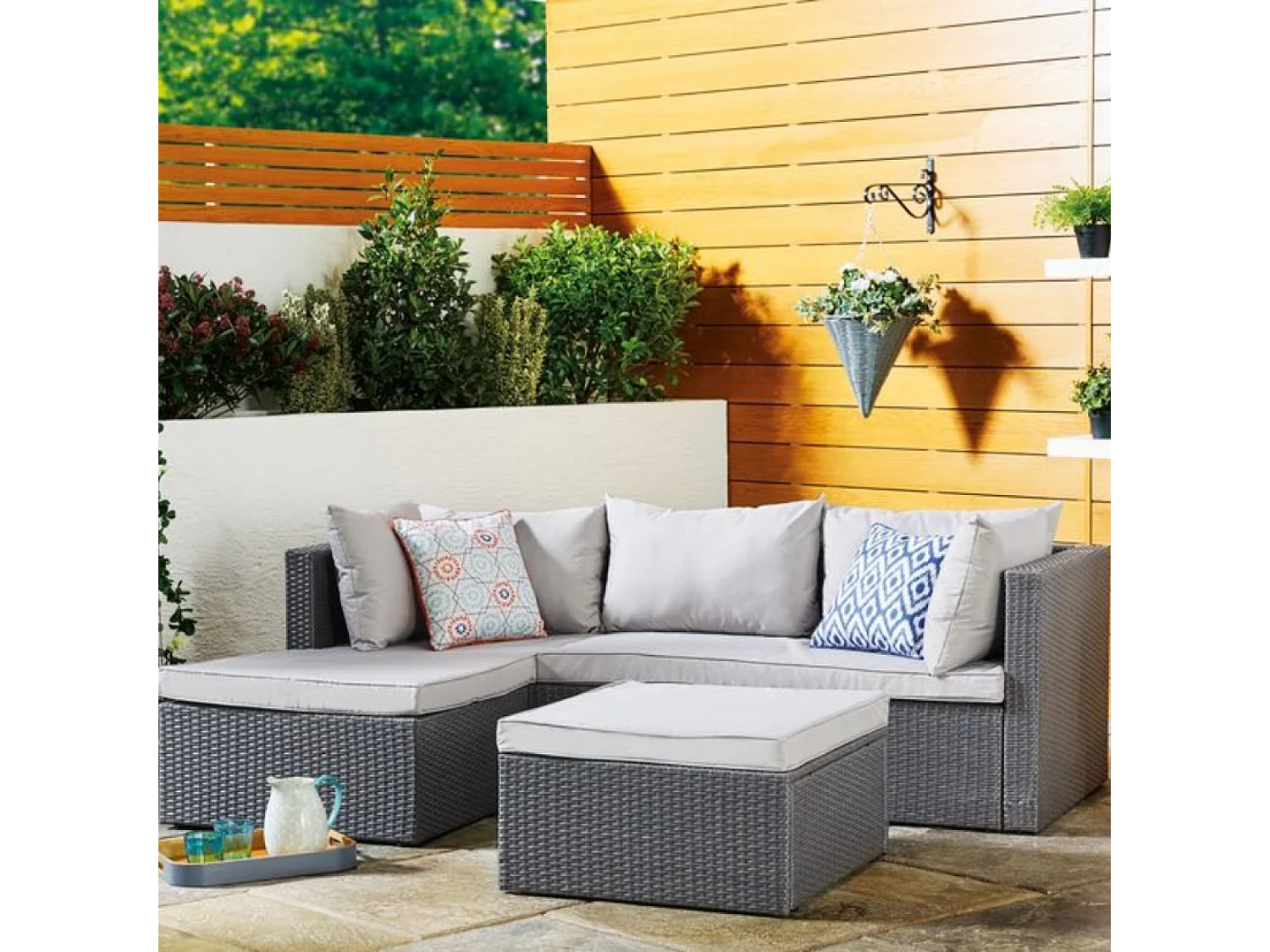 Loungeset van gevlochten kunststof 4 plaatsen grijs/lichtgrijs LECCI - Hedendaagse elegantie voor uw buitenruimte