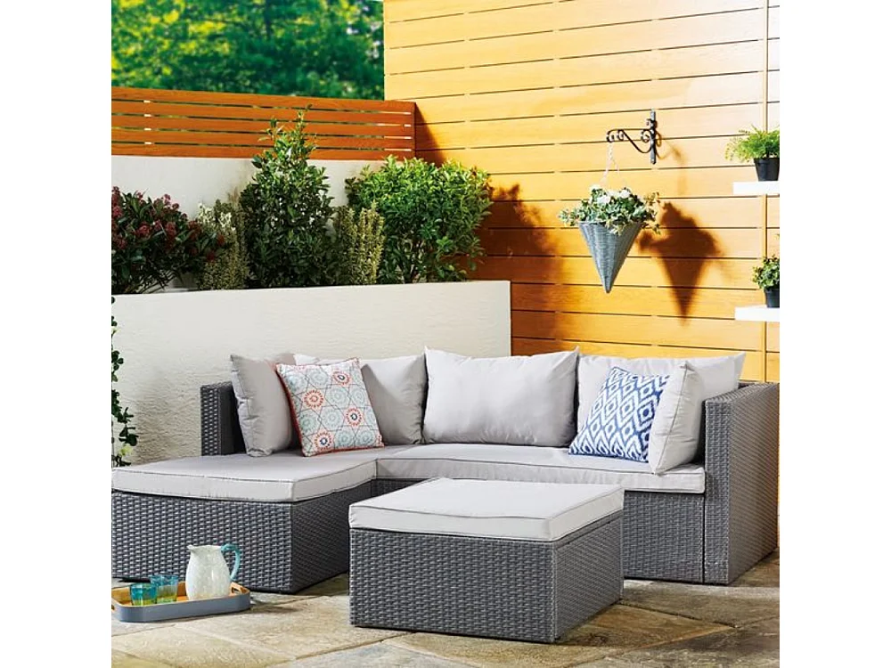 Conjunto de jardín 4 plazas de resina trenzada gris/gris claro LECCI