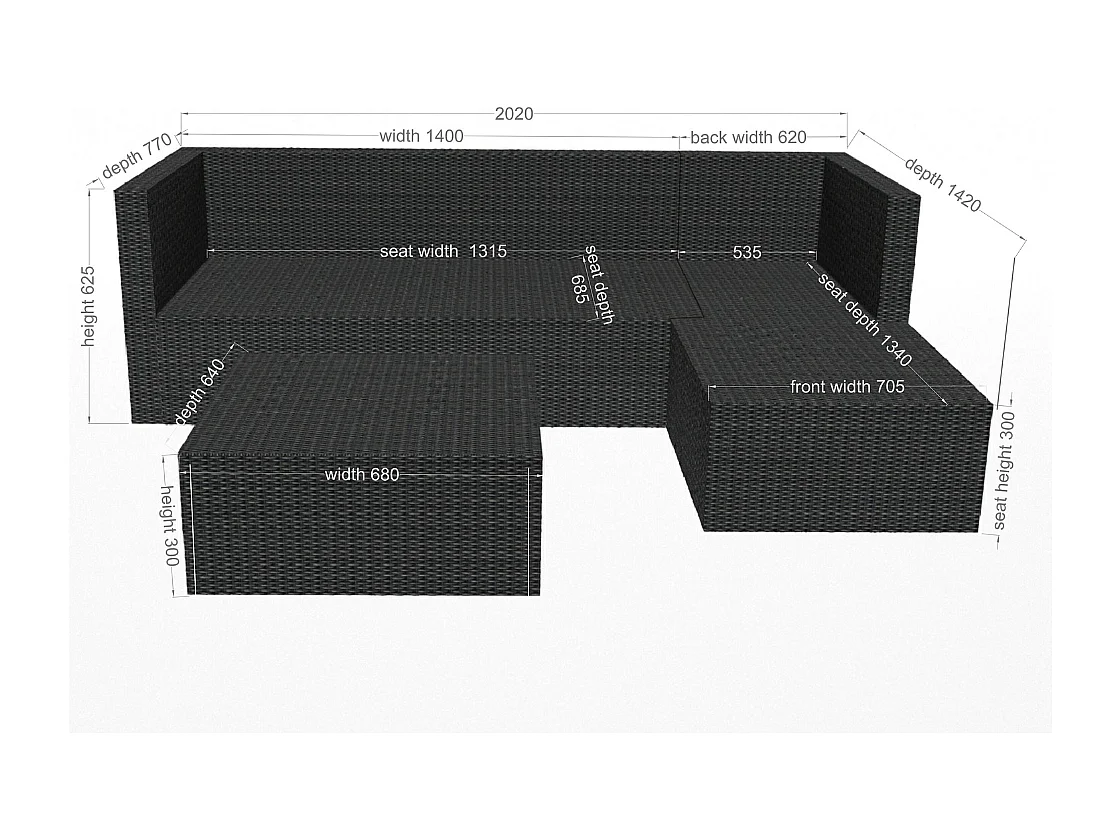 Conjunto de jardín 4 plazas de resina trenzada gris/gris claro LECCI