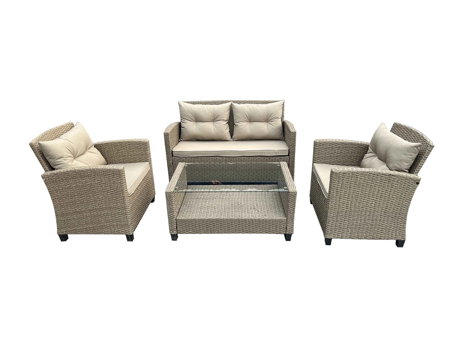 Conjunto de jardín 4 plazas en resina trenzada gris/beige PARMA