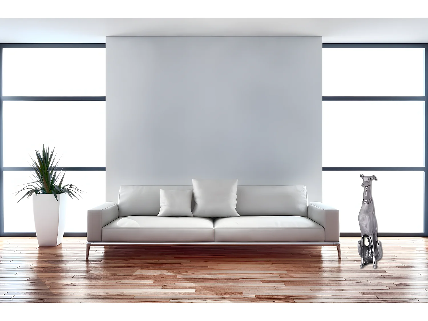 Deko Design Dog aus Aluminium silbern Windhund Skulptur Hundestatue