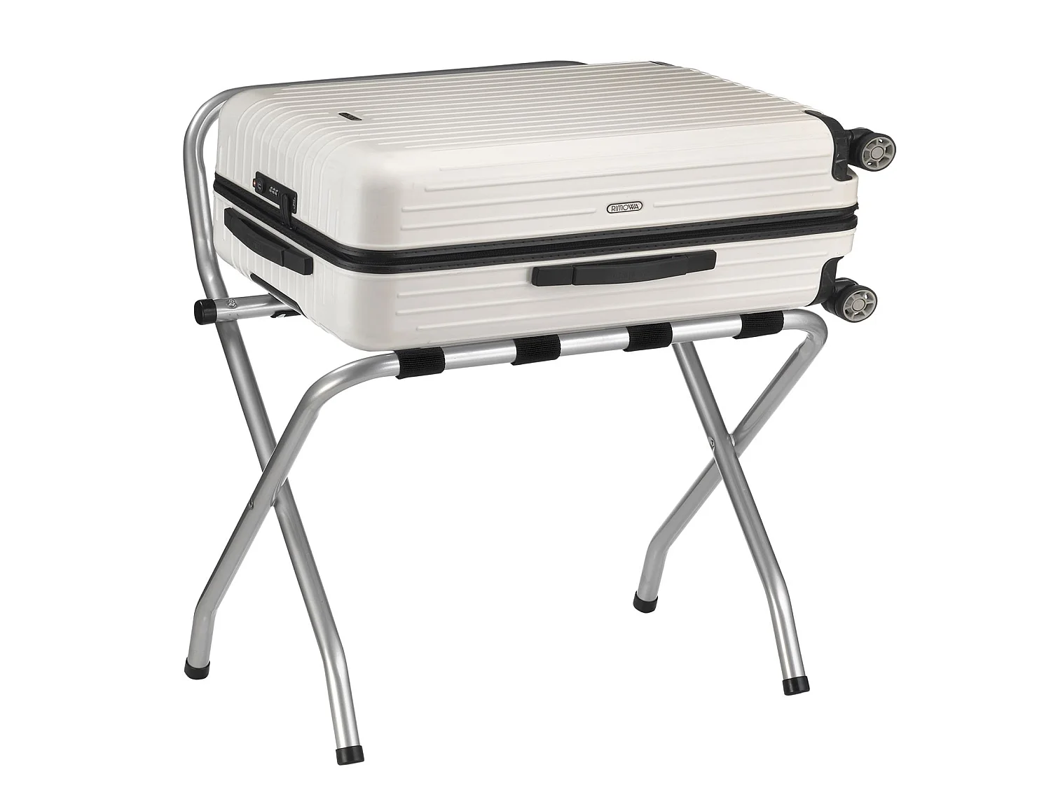 Porte-valise SUITE en métal gris, support-bagages accessoire de chambre hôtel pour sac de voyage et valise, support valise pliable a