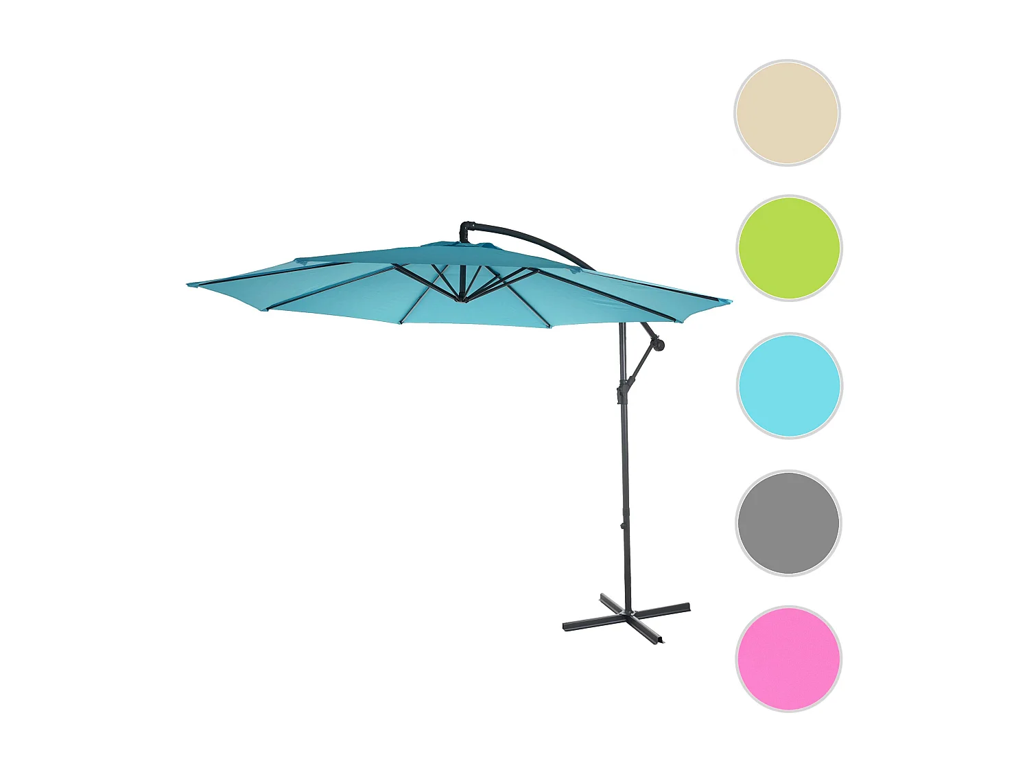 Parasol déporté Terni Ø 3m inclinable,  turquoise sans support
