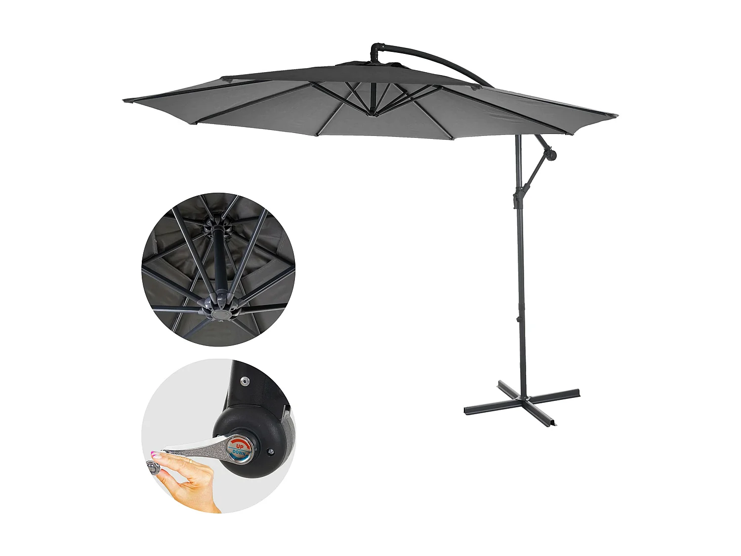 Uchylny parasol wspornikowy Terni,  szary bez stojaka