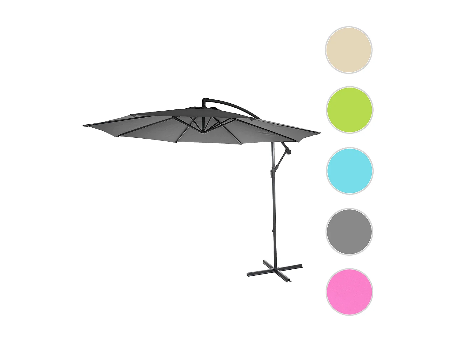 Uchylny parasol wspornikowy Terni,  szary bez stojaka