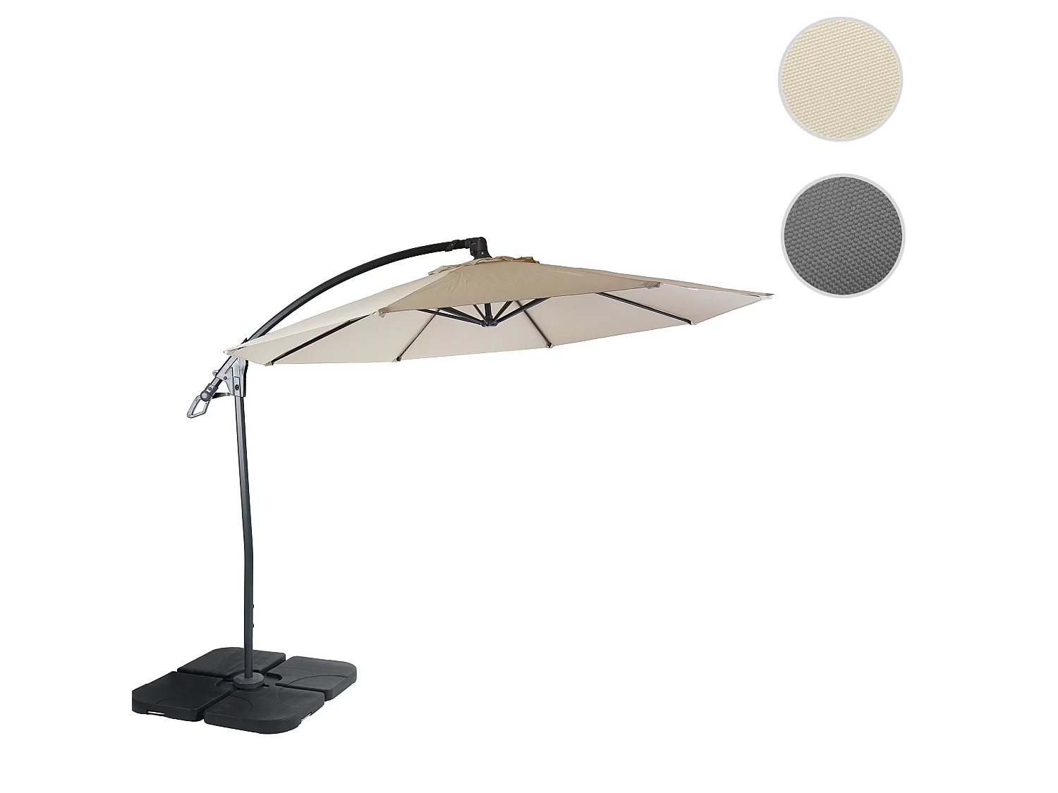 Zweefparasol met verlichting MCW-D14,  crème-wit met standaard