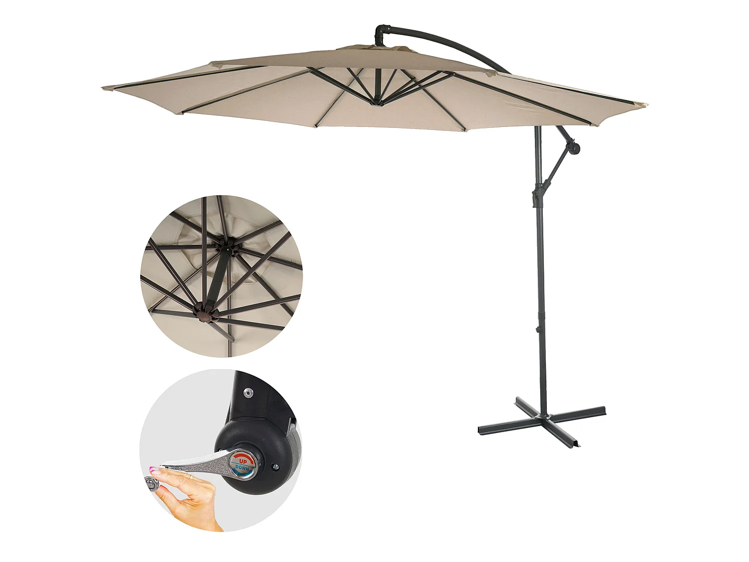 Kantelbare zweefparasol Terni,  zand-beige zonder voet