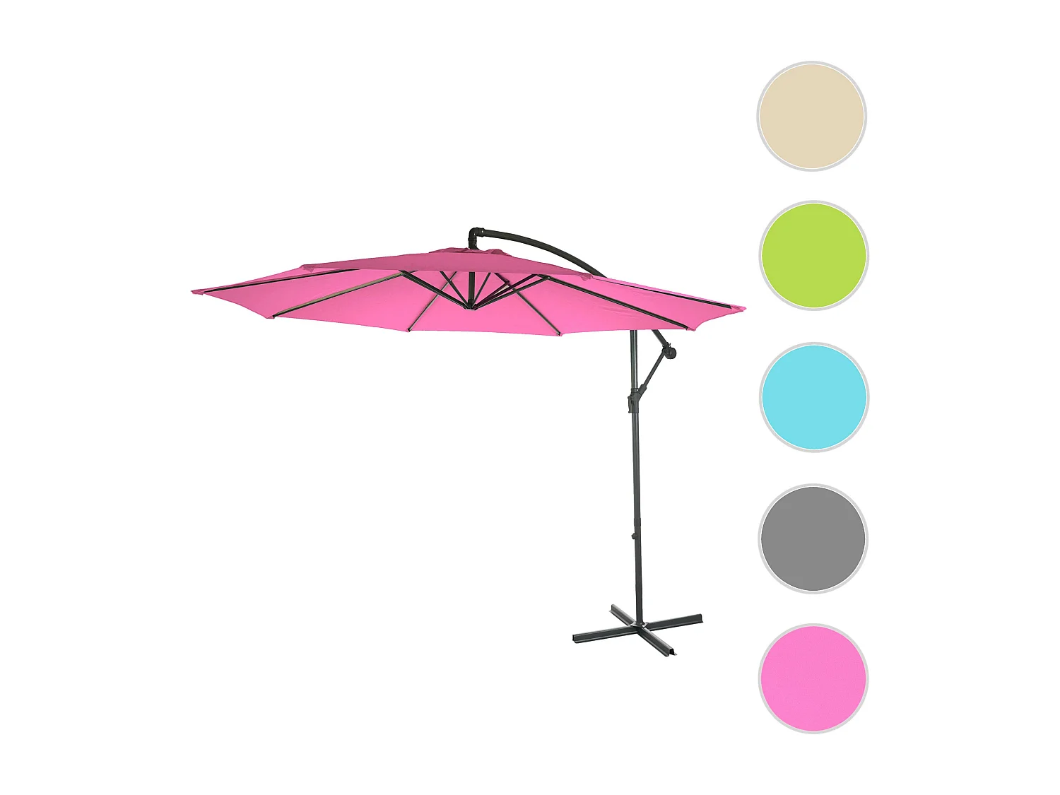 Parasol déporté Terni Ø 3m inclinable,  rose sans socle