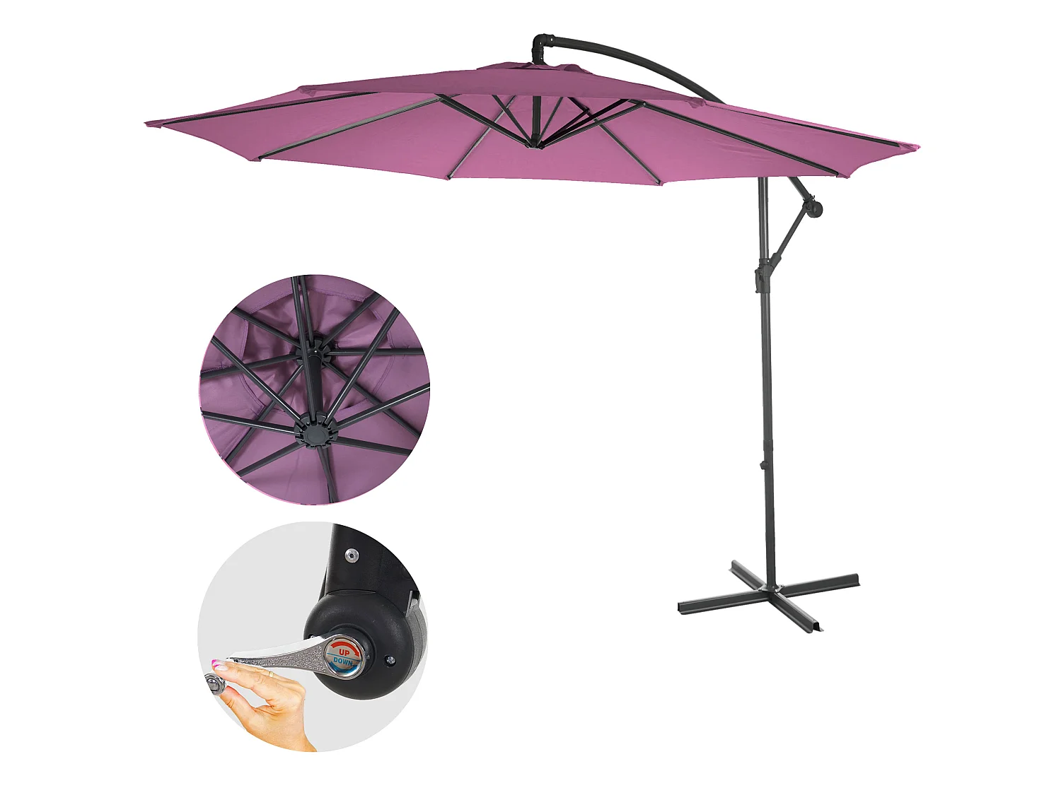 Kantelbare zweefparasol Terni,  lavendel-rood zonder voet