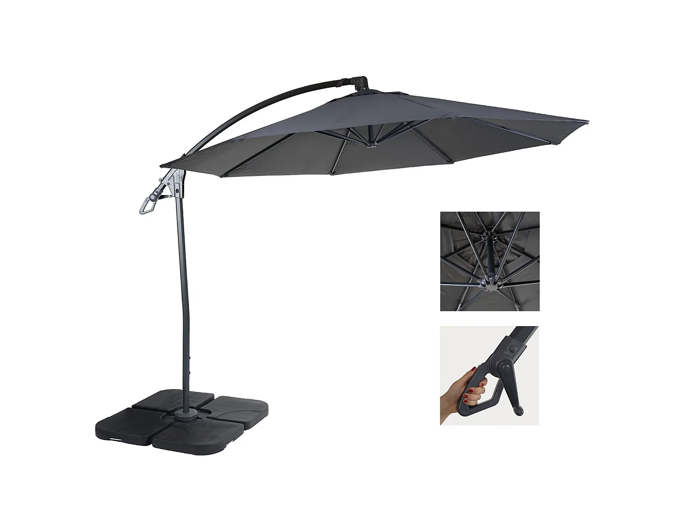 Parasol z lampą MCW-D14,  antracytowy z podstawą