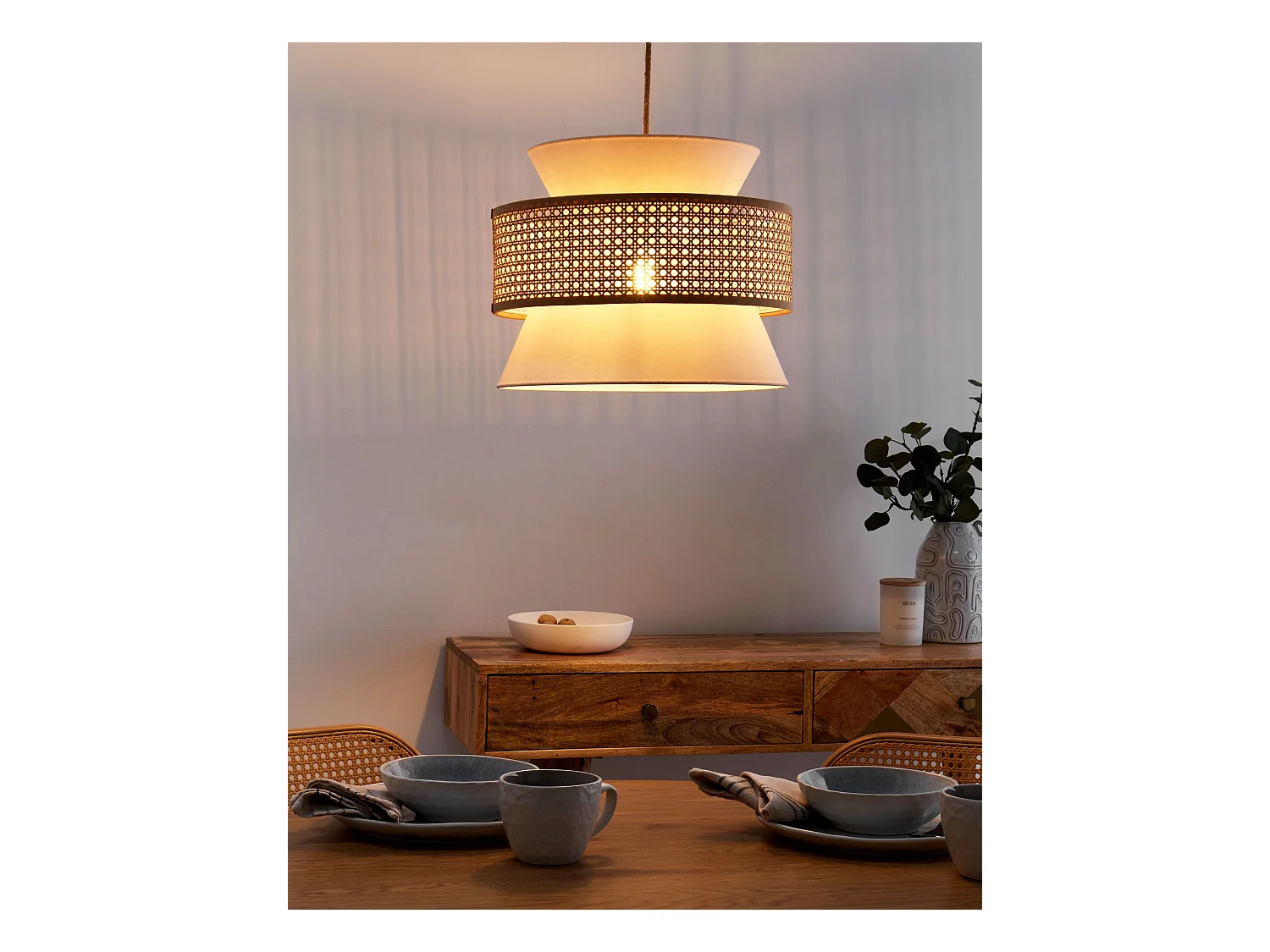 Hängelampe LUYANO Rattan Beige