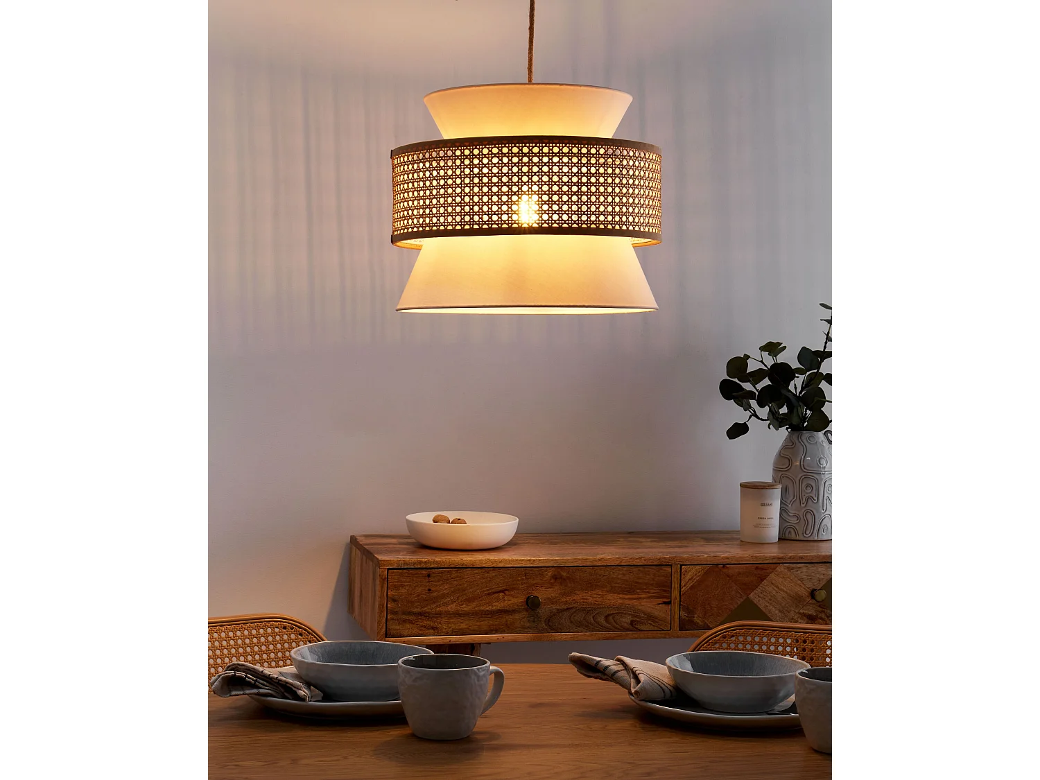 Lampe suspension LUYANO Rotin Beige