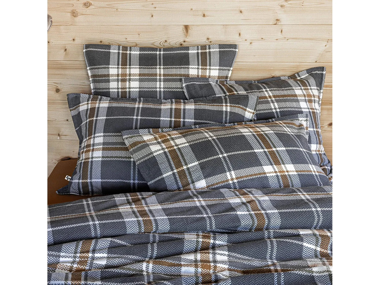 Taie d'oreiller flanelle imprimé à carreaux 63x63 cm bleu