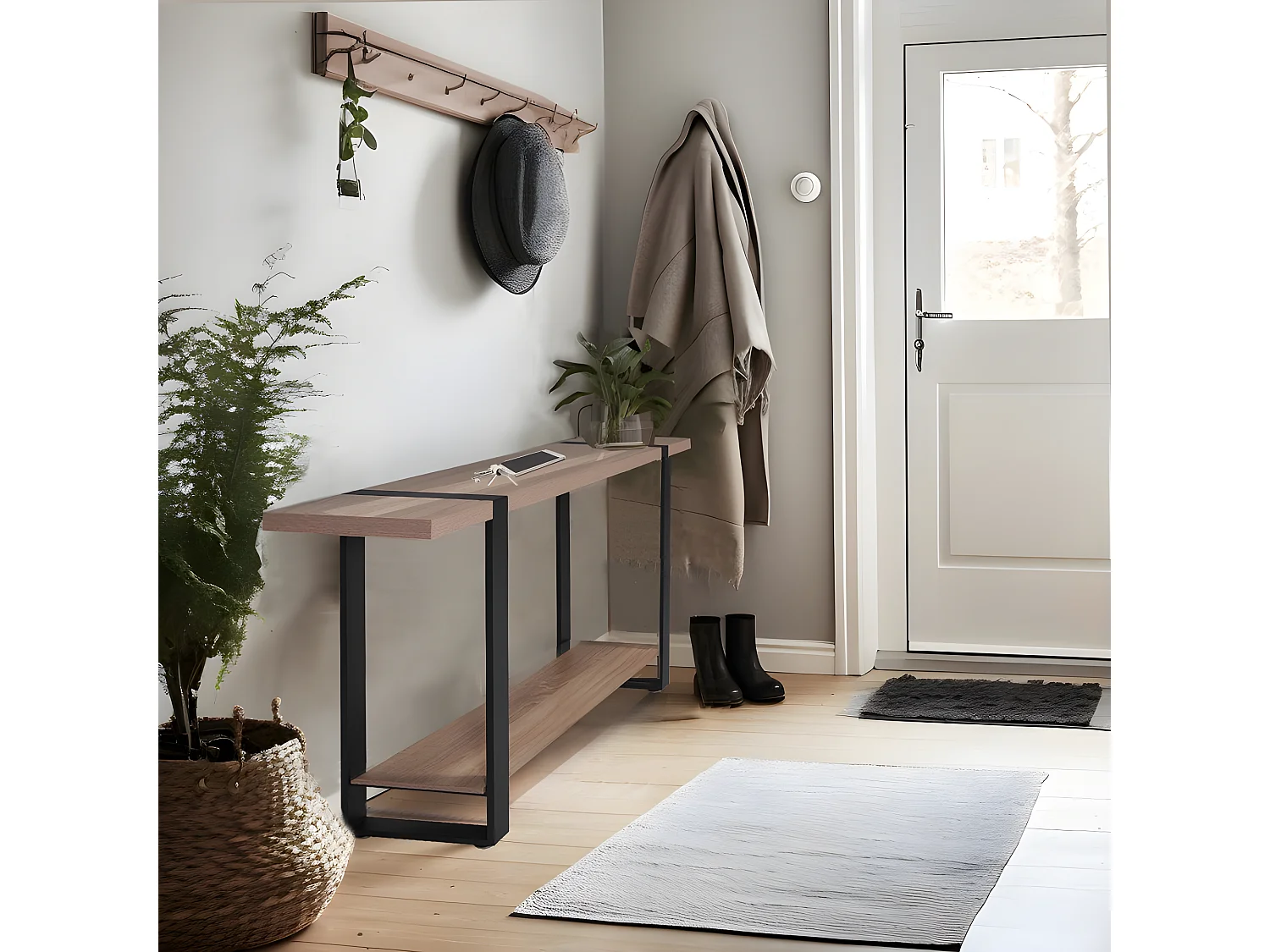 Console SINTRA 120X30 cm / Décor Chêne blanchi et métal noir