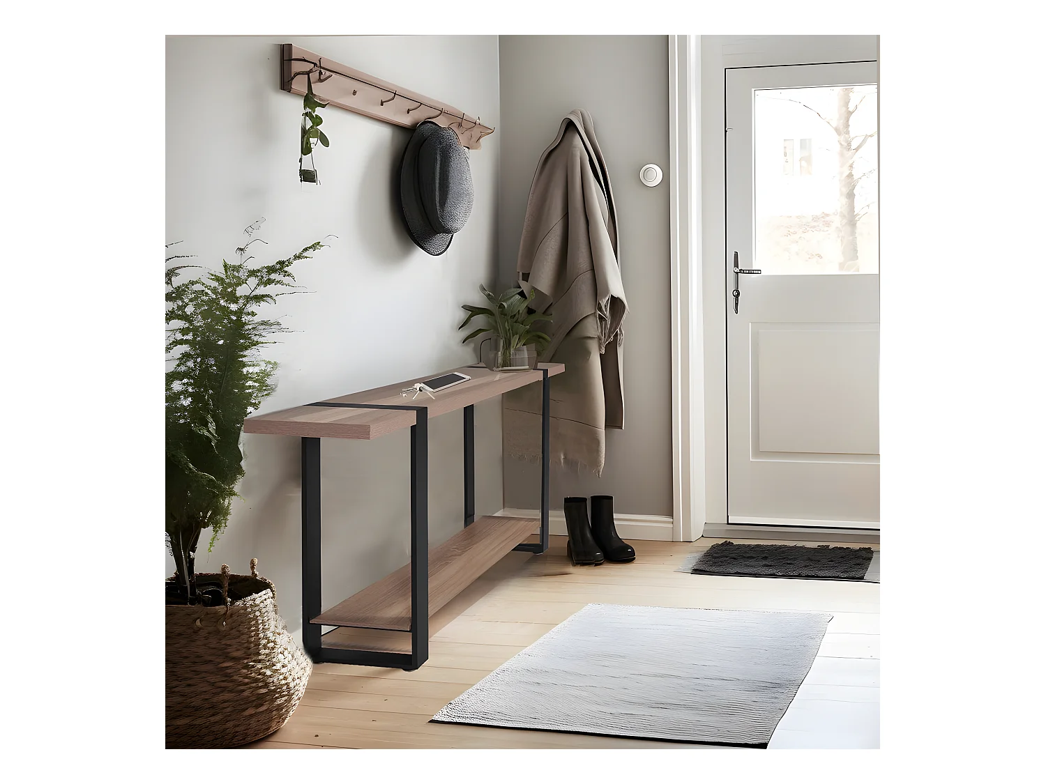 Console SINTRA 120X30 cm / Décor Chêne blanchi et métal noir