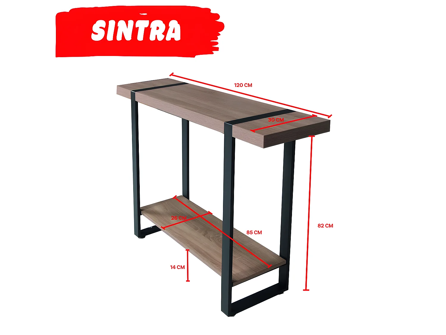 Console SINTRA 120X30 cm / Décor Chêne blanchi et métal noir