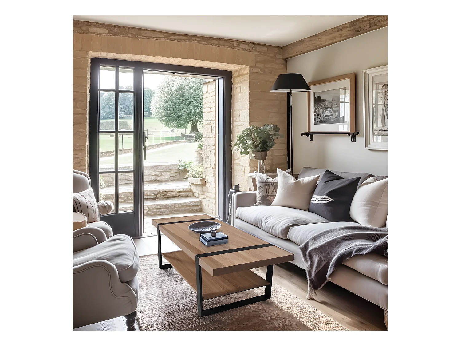 Table basse SINTRA 120x60cm / décor Chêne blanchi et métal noir