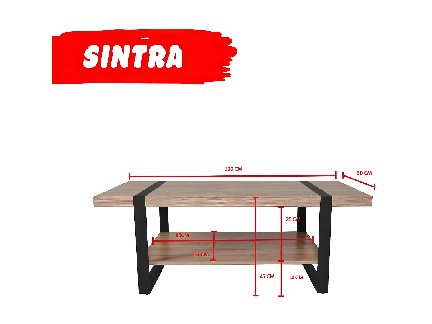Table basse SINTRA 120x60cm / décor Chêne blanchi et métal noir