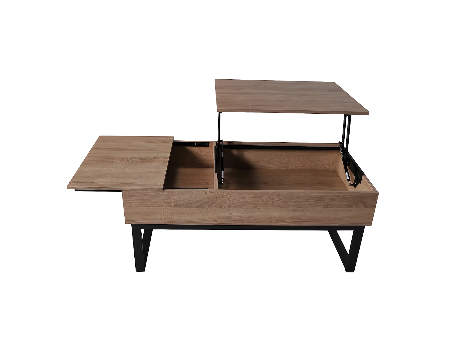 Table basse plateau relevable FLOWER 110x55cm / Décor Chêne blanchi et métal noir