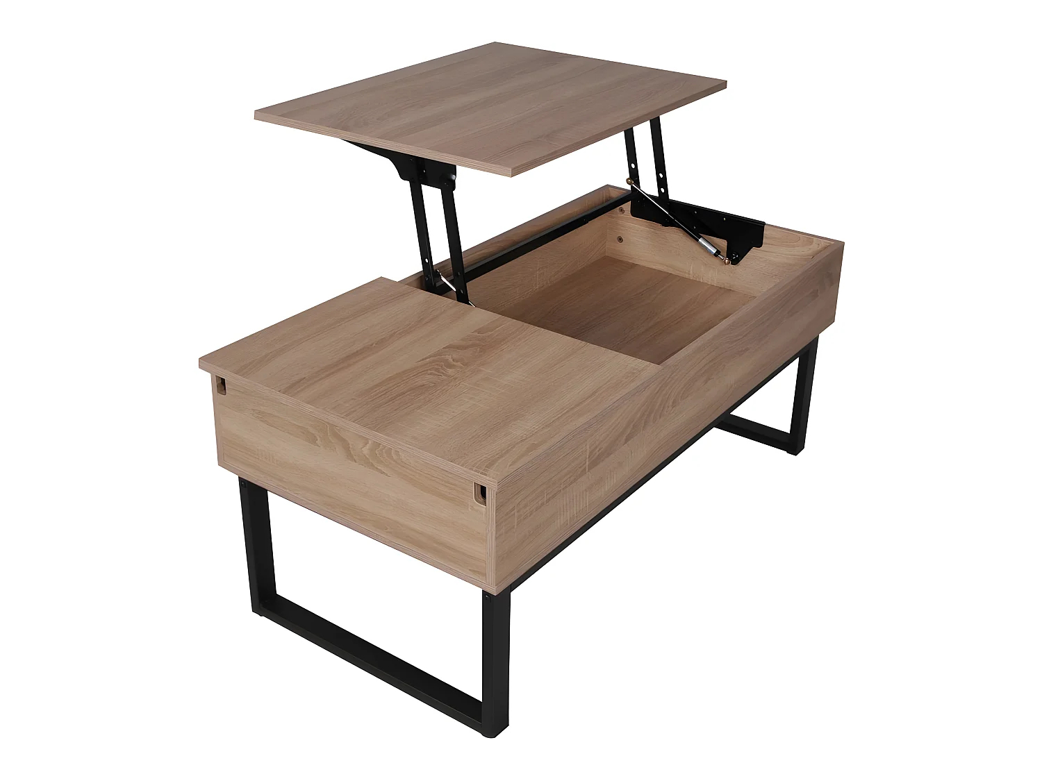 Table basse plateau relevable FLOWER 110x55cm / Décor Chêne blanchi et métal noir